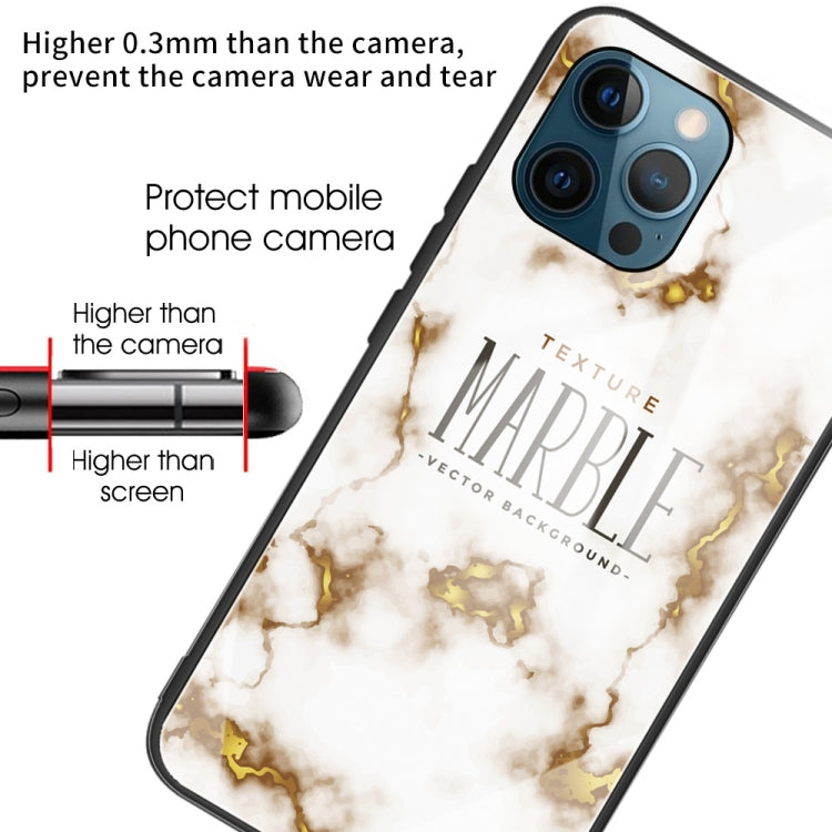 For iPhone 13 Pro Marble Tempered Glass Back Cover TPU Border Case