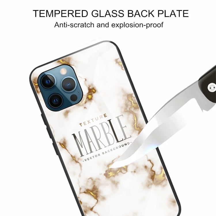 For iPhone 13 Pro Marble Tempered Glass Back Cover TPU Border Case