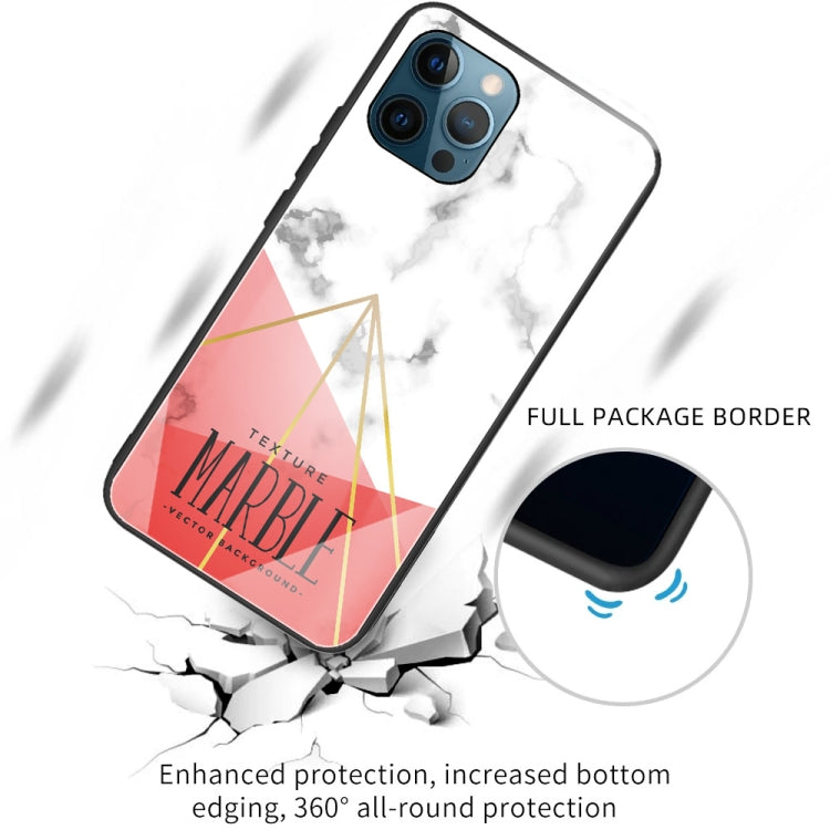 For iPhone 13 Pro Marble Tempered Glass Back Cover TPU Border Case