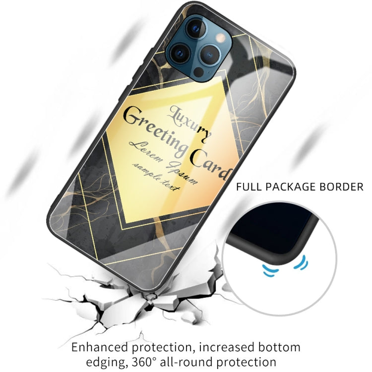 For iPhone 13 Pro Marble Tempered Glass Back Cover TPU Border Case