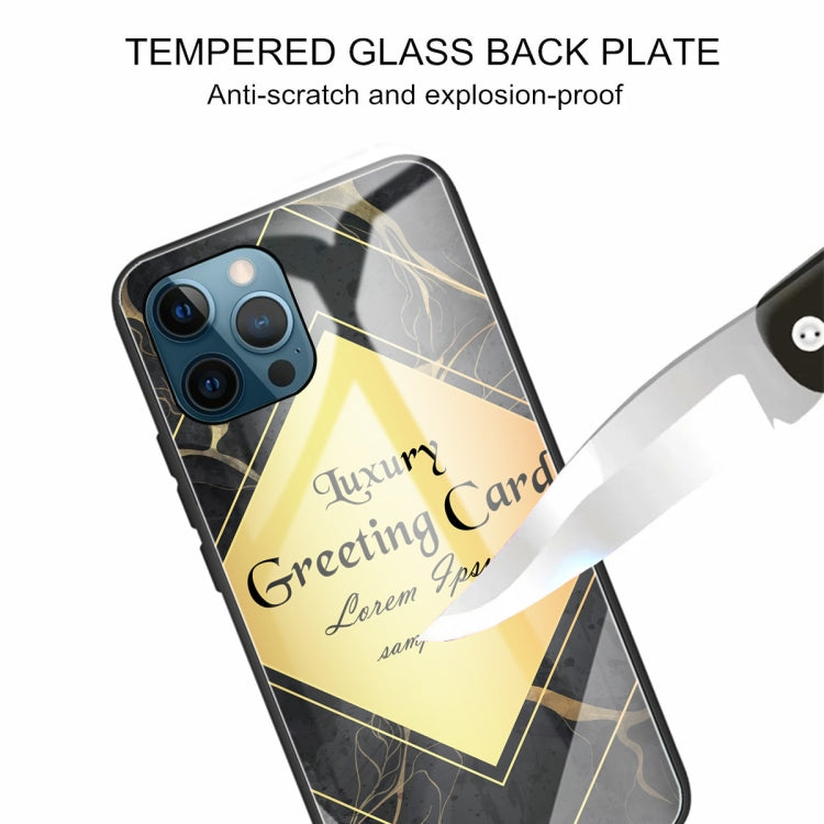 For iPhone 13 Pro Marble Tempered Glass Back Cover TPU Border Case