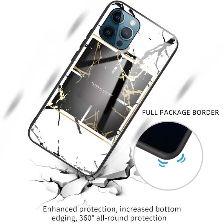 For iPhone 13 Pro Marble Tempered Glass Back Cover TPU Border Case
