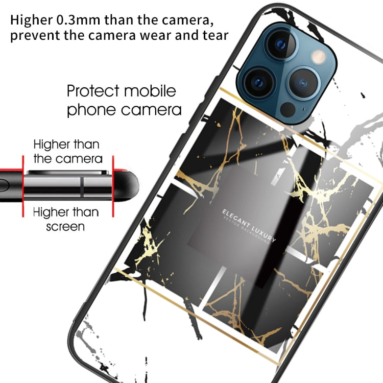 For iPhone 13 Pro Marble Tempered Glass Back Cover TPU Border Case