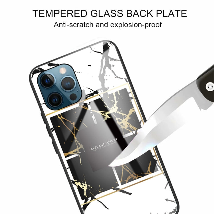 For iPhone 13 Pro Marble Tempered Glass Back Cover TPU Border Case