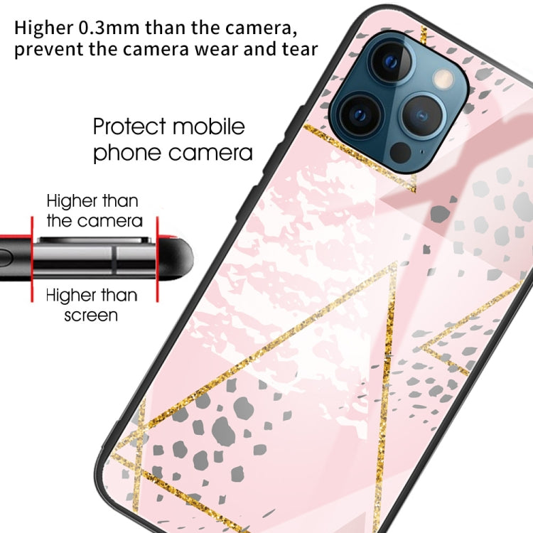For iPhone 13 Pro Marble Tempered Glass Back Cover TPU Border Case