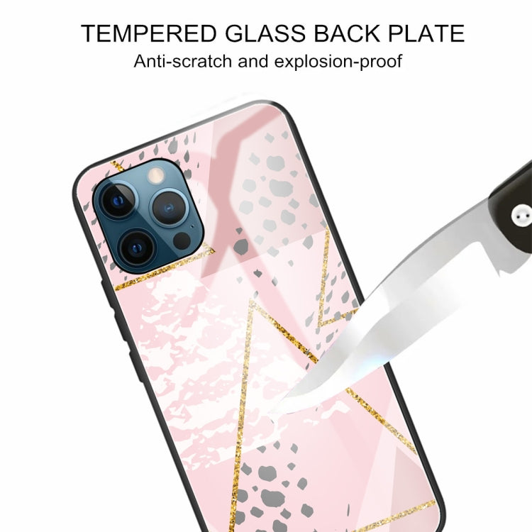 For iPhone 13 Pro Marble Tempered Glass Back Cover TPU Border Case
