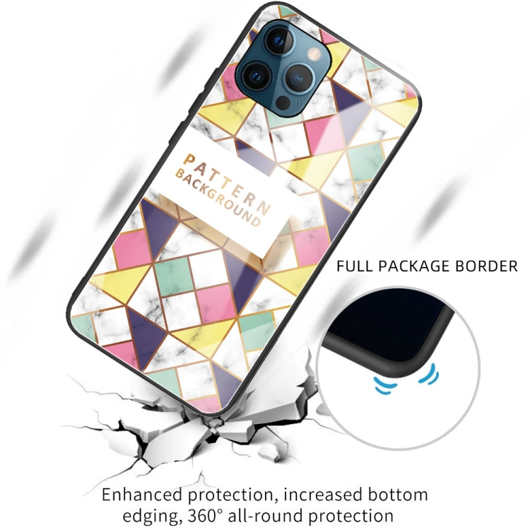 For iPhone 13 Pro Marble Tempered Glass Back Cover TPU Border Case
