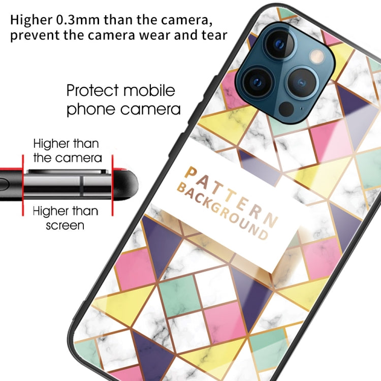 For iPhone 13 Pro Marble Tempered Glass Back Cover TPU Border Case