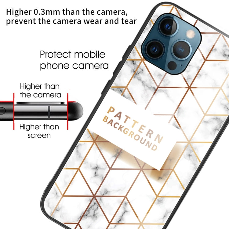 For iPhone 13 Pro Marble Tempered Glass Back Cover TPU Border Case