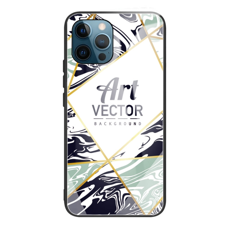 For iPhone 13 Pro Marble Tempered Glass Back Cover TPU Border Case