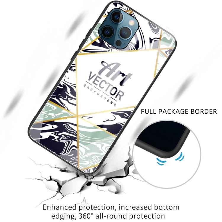 For iPhone 13 Pro Marble Tempered Glass Back Cover TPU Border Case
