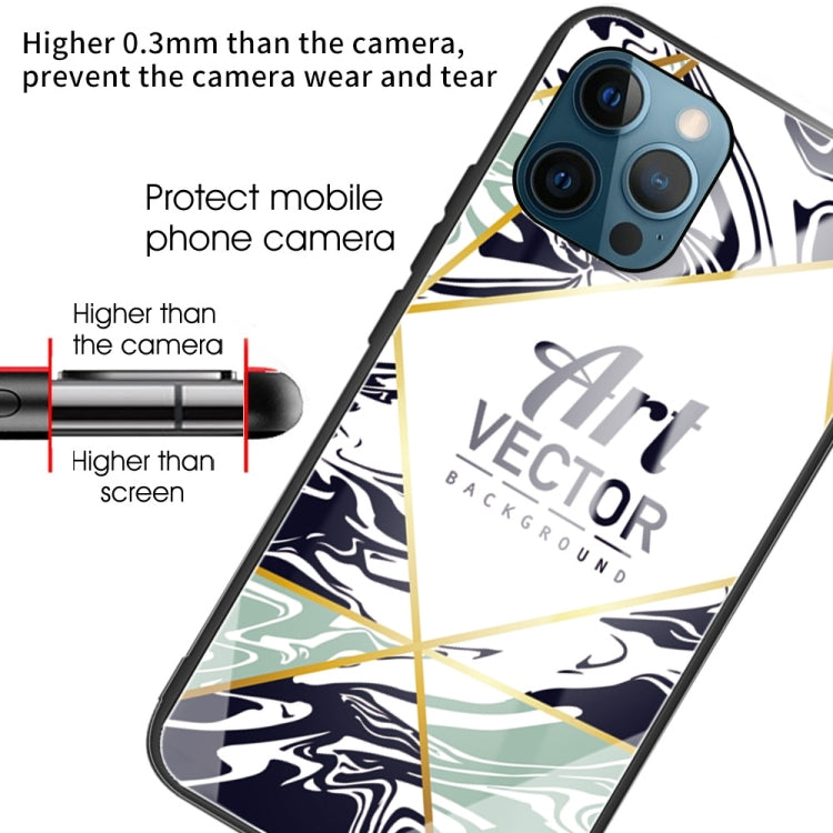 For iPhone 13 Pro Marble Tempered Glass Back Cover TPU Border Case