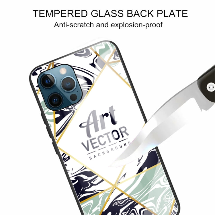For iPhone 13 Pro Marble Tempered Glass Back Cover TPU Border Case