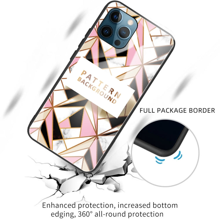 For iPhone 13 Pro Marble Tempered Glass Back Cover TPU Border Case