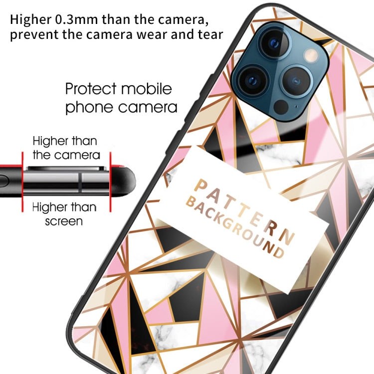 For iPhone 13 Pro Marble Tempered Glass Back Cover TPU Border Case
