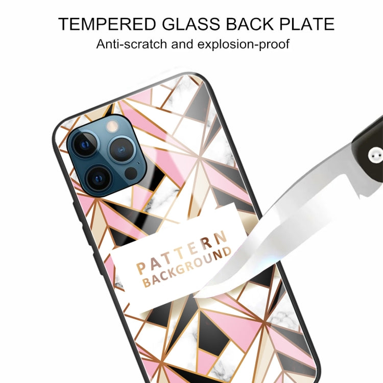 For iPhone 13 Pro Marble Tempered Glass Back Cover TPU Border Case