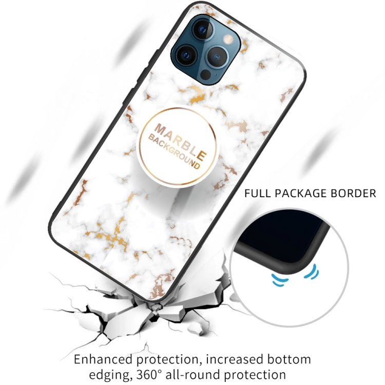 For iPhone 13 Pro Marble Tempered Glass Back Cover TPU Border Case