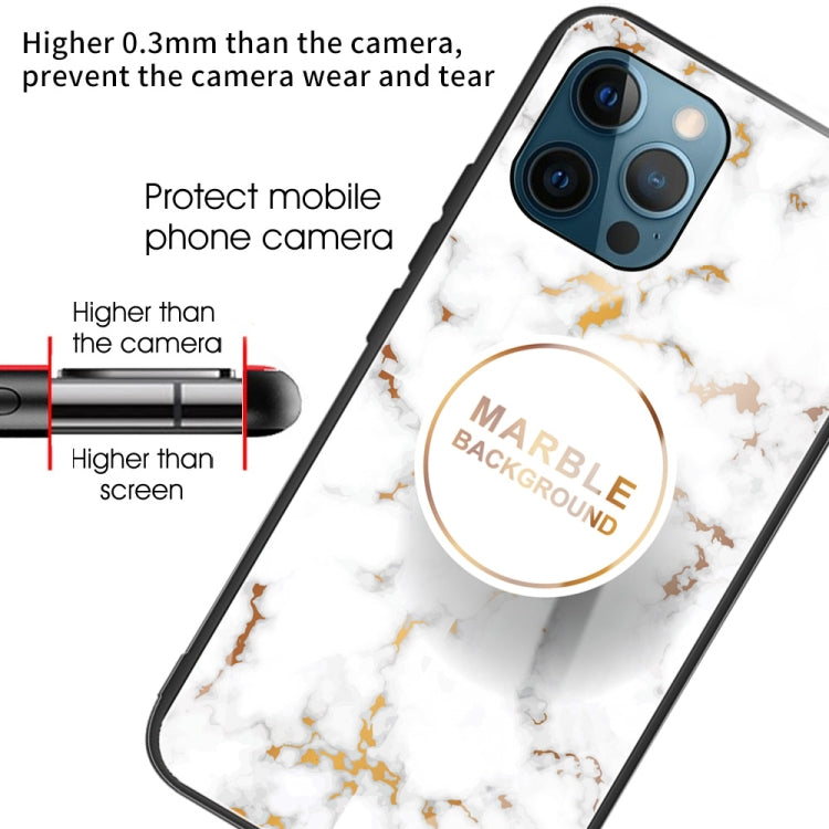 For iPhone 13 Pro Marble Tempered Glass Back Cover TPU Border Case
