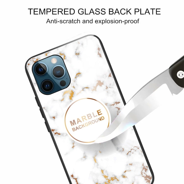 For iPhone 13 Pro Marble Tempered Glass Back Cover TPU Border Case
