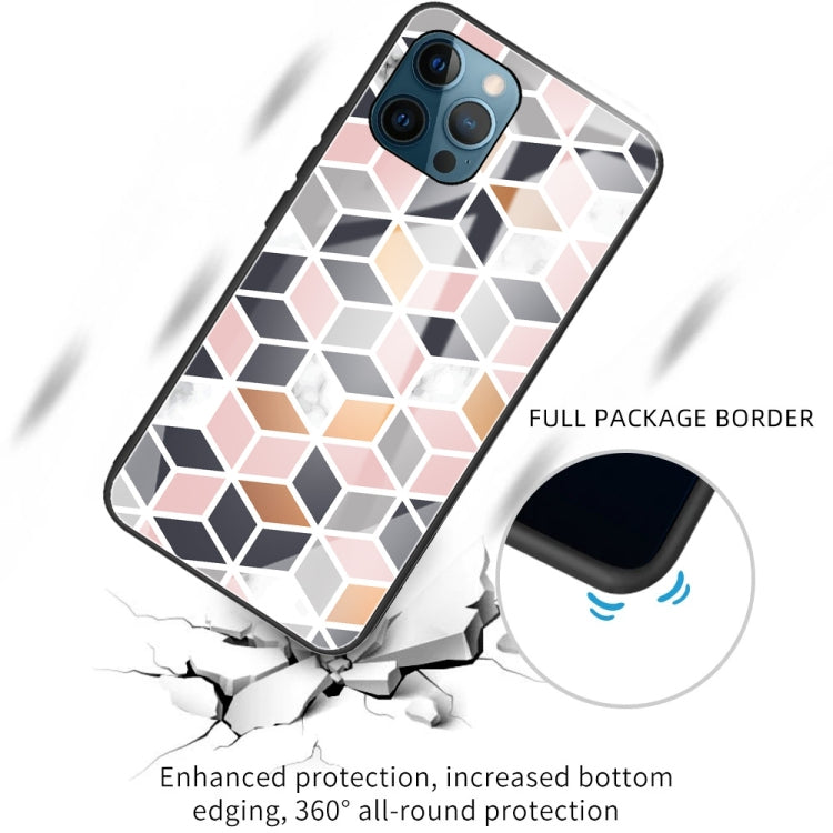 For iPhone 13 Pro Marble Tempered Glass Back Cover TPU Border Case