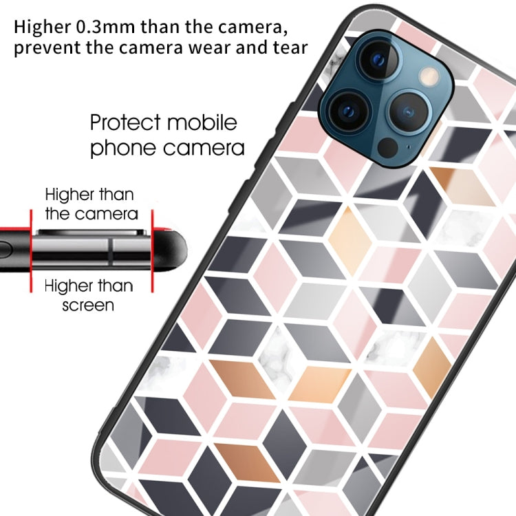 For iPhone 13 Pro Marble Tempered Glass Back Cover TPU Border Case