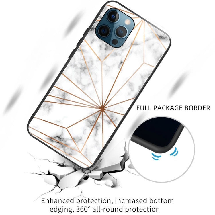 For iPhone 13 Pro Marble Tempered Glass Back Cover TPU Border Case