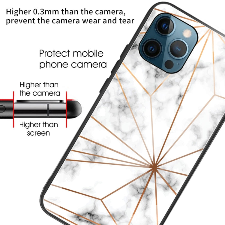 For iPhone 13 Pro Marble Tempered Glass Back Cover TPU Border Case