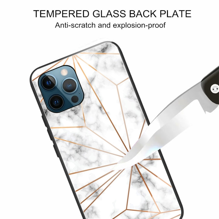 For iPhone 13 Pro Marble Tempered Glass Back Cover TPU Border Case