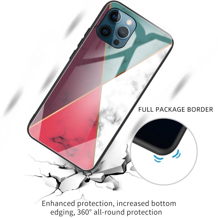 For iPhone 13 Pro Marble Tempered Glass Back Cover TPU Border Case