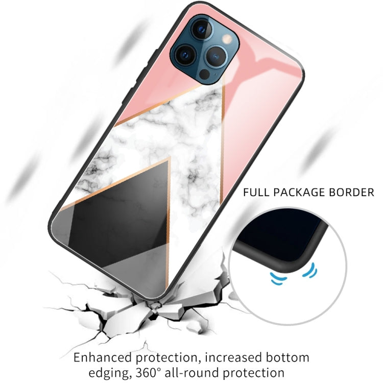 For iPhone 13 Pro Marble Tempered Glass Back Cover TPU Border Case