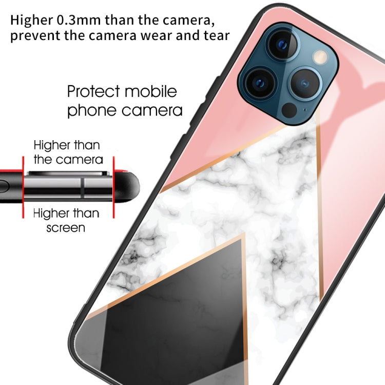 For iPhone 13 Pro Marble Tempered Glass Back Cover TPU Border Case
