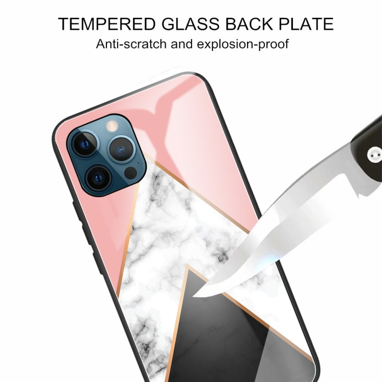 For iPhone 13 Pro Marble Tempered Glass Back Cover TPU Border Case