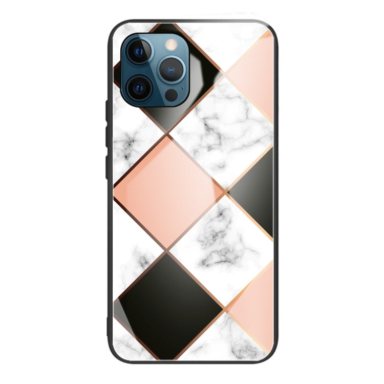 For iPhone 13 Pro Marble Tempered Glass Back Cover TPU Border Case