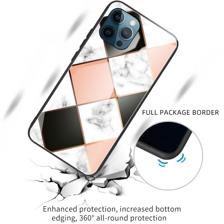 For iPhone 13 Pro Marble Tempered Glass Back Cover TPU Border Case