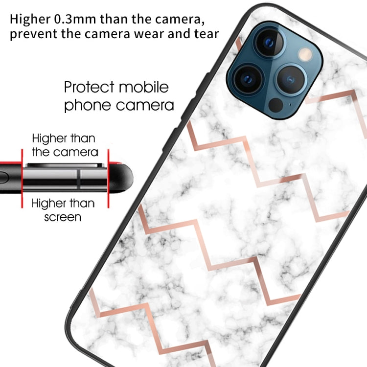 For iPhone 13 Pro Marble Tempered Glass Back Cover TPU Border Case