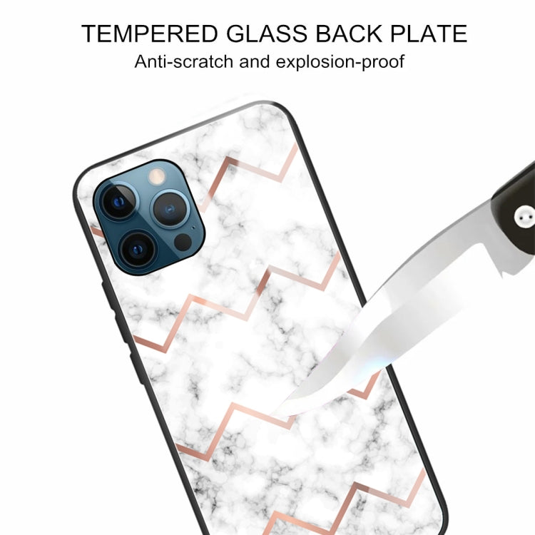 For iPhone 13 Pro Marble Tempered Glass Back Cover TPU Border Case