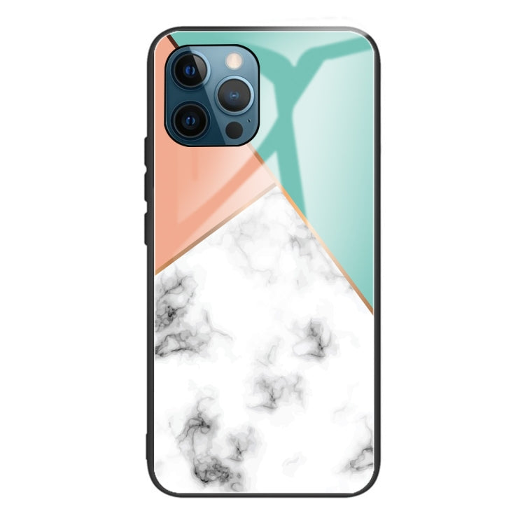 For iPhone 13 Pro Marble Tempered Glass Back Cover TPU Border Case