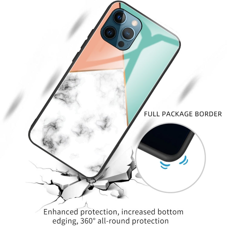 For iPhone 13 Pro Marble Tempered Glass Back Cover TPU Border Case
