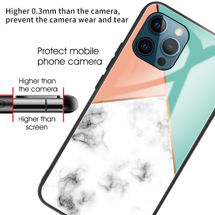 For iPhone 13 Pro Marble Tempered Glass Back Cover TPU Border Case