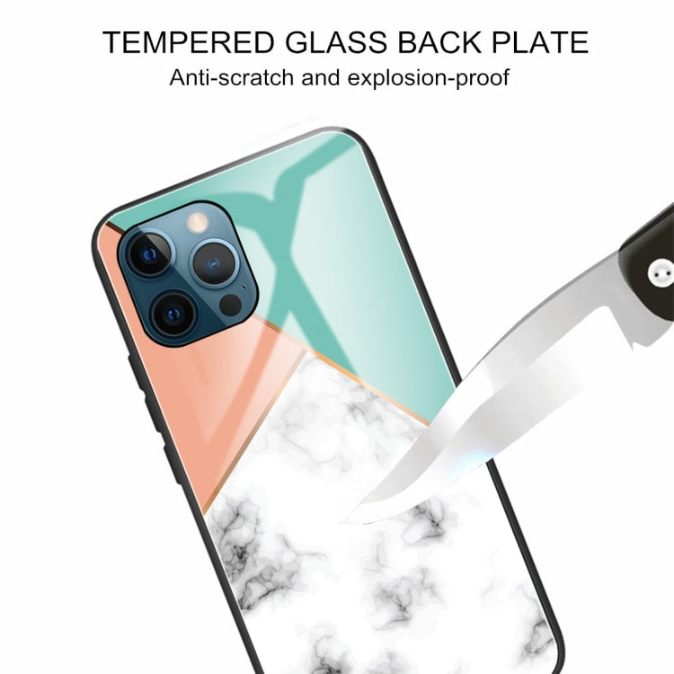For iPhone 13 Pro Marble Tempered Glass Back Cover TPU Border Case