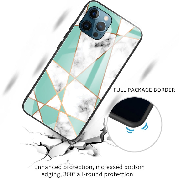 For iPhone 13 Pro Marble Tempered Glass Back Cover TPU Border Case