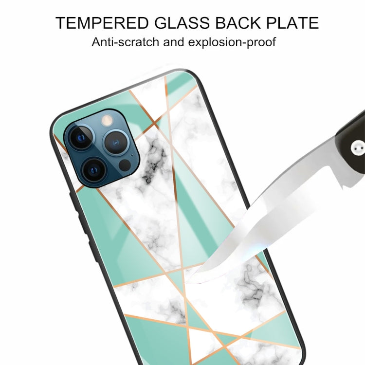 For iPhone 13 Pro Marble Tempered Glass Back Cover TPU Border Case