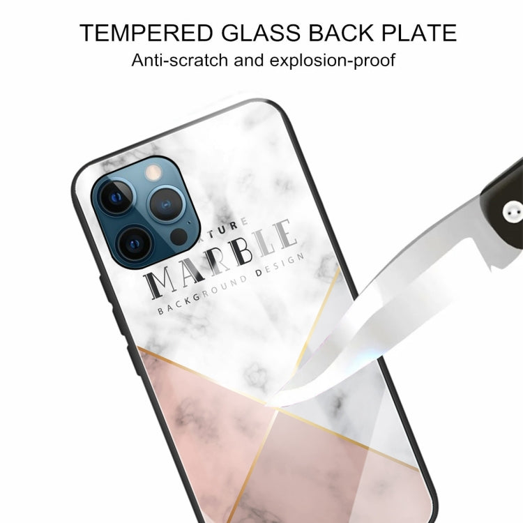 For iPhone 13 Pro Marble Tempered Glass Back Cover TPU Border Case