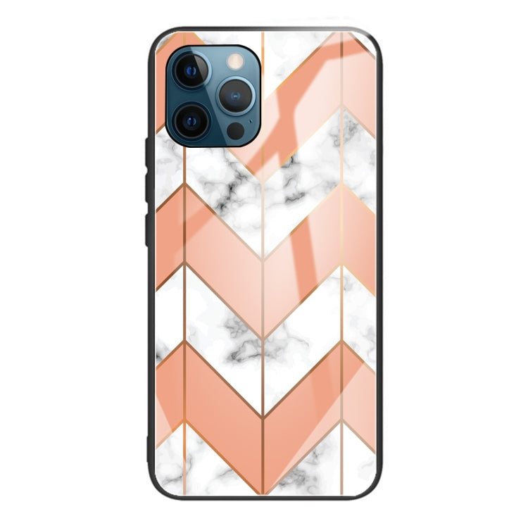 For iPhone 13 Pro Marble Tempered Glass Back Cover TPU Border Case
