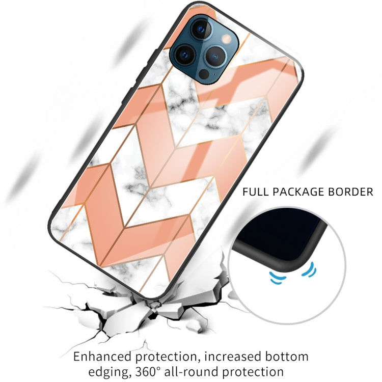 For iPhone 13 Pro Marble Tempered Glass Back Cover TPU Border Case