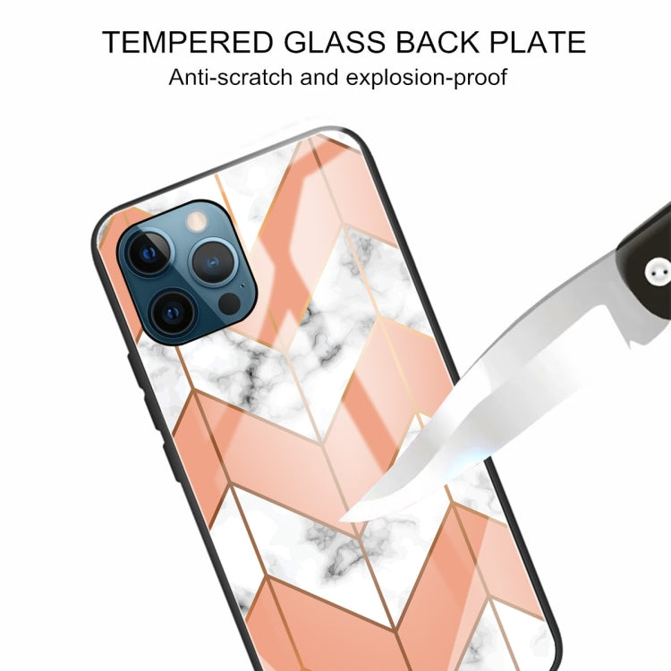 For iPhone 13 Pro Marble Tempered Glass Back Cover TPU Border Case