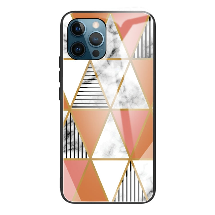 For iPhone 13 Pro Marble Tempered Glass Back Cover TPU Border Case