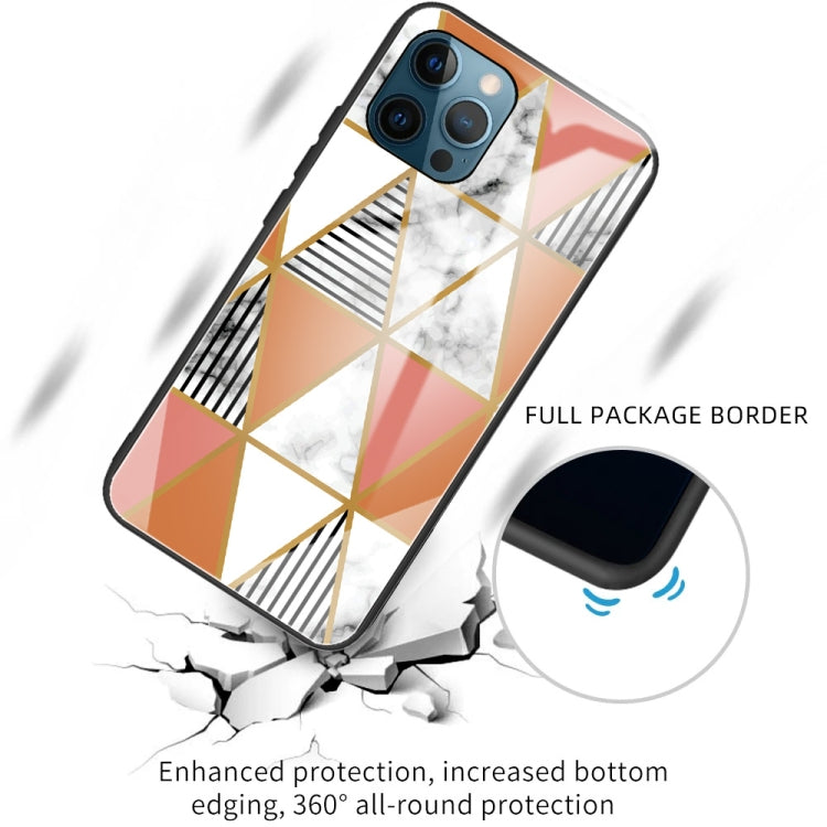 For iPhone 13 Pro Marble Tempered Glass Back Cover TPU Border Case