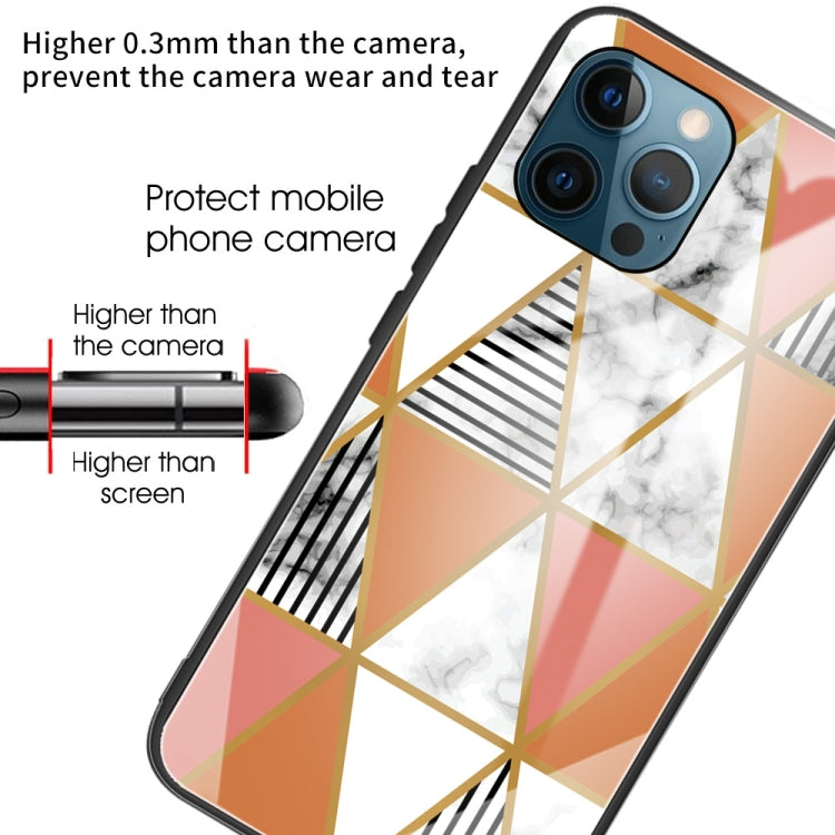For iPhone 13 Pro Marble Tempered Glass Back Cover TPU Border Case