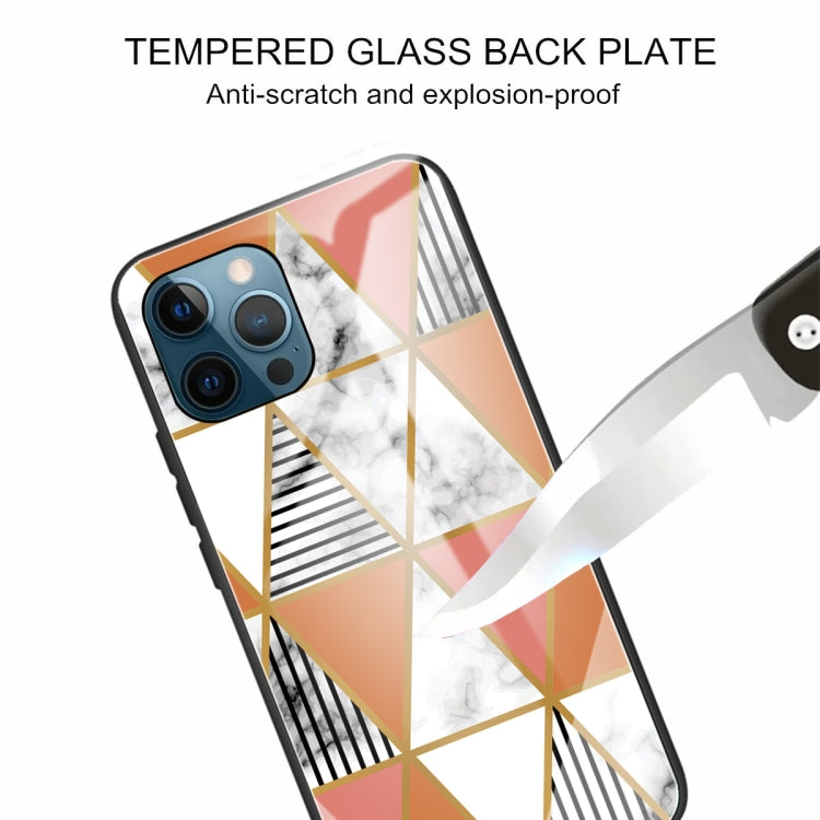 For iPhone 13 Pro Marble Tempered Glass Back Cover TPU Border Case